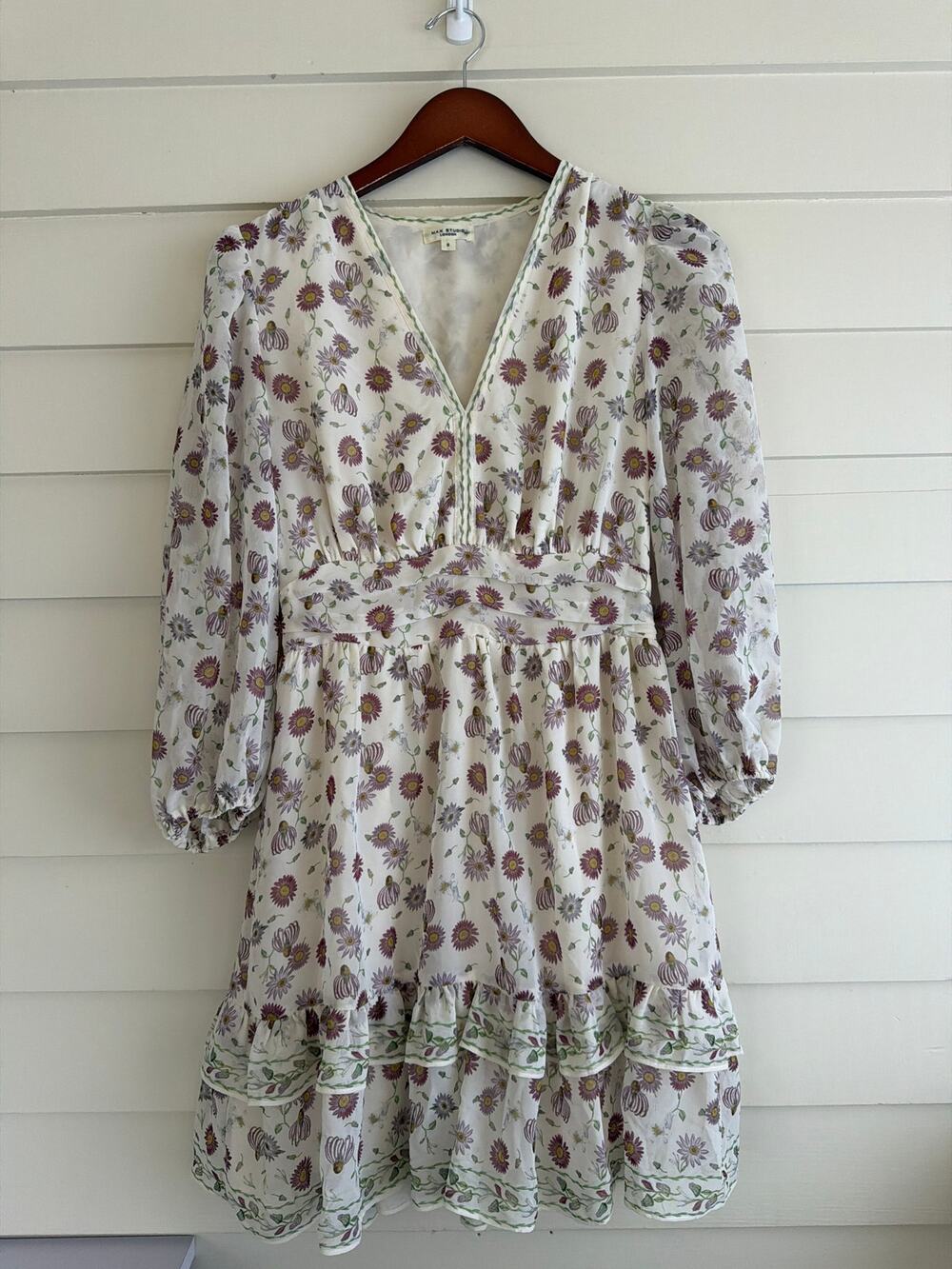 Floral Chiffon Tiered Babydoll Mini Dress Small Festival Fairy Cottagecore Y2K